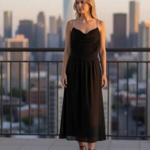 Rimini Vintage Rhinestone Strap Black Midi dress Lined Pleated Sheer Sz 6